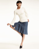 Pleated Denim A-Line Skirt, Maritime