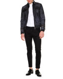 Zipper-Trim Stretch Denim Jacket, Black