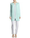 Silk Cotton Interlock Long Jacket, Green Mint