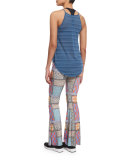 High-Neck Striped Sport Tank Top, Jean