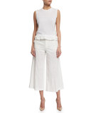 Sleeveless Lace-Back Top, White