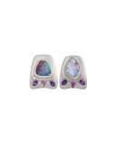 Opal & Diamond Huggie Earrings in 18K White Gold