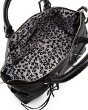 Large Moto Leather Satchel Bag, Black/Silver