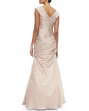 Sleeveless Ruched Satin Gown, Champagne