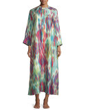 Ikat Printed Zip Lounge Caftan, Bright Blue Multi