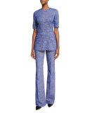 Swirl Jacquard Flared Pants, Lapis