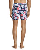 Moorea Cabana-Print Swim Trunks, Navy