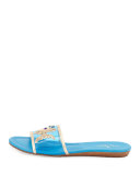 tara fish flat slide sandal, surf blue
