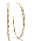 18k Gold Rock Candy Gelato Rectangular Hoop Earrings, Mother-of-Pearl