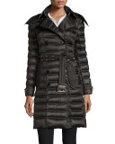 Chesterford Double-Breasted Fur-Hood Quilted Coat, Black  