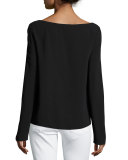 Dona Scoop-Neck Long-Sleeve Tee, Black