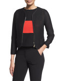 Zip-Front Mesh Cropped Jacket, Black/Multi