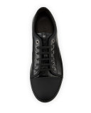 Men's Cap-Toe Crackle Leather Low-Top Sneaker, Black