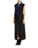 Long Sleeveless Bonded Wool Jacket, Black