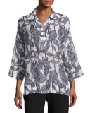 3/4-Sleeve Raffia-Print Tunic 