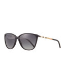 Polarized Check Square Sunglasses, Black
