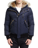 Dixon-C Lux Down Bomber Jacket w/Fur-Lined Hood, Navy