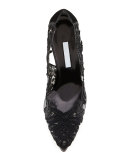 Alyssa Embroidered-Illusion Pump, Black