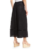 Lace-Trim Velour Culottes, Black