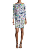 Astro-Garden 3/4-Sleeve Sheath Dress, White/Multi