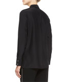 Shay Long-Sleeve Silk Keyhole Blouse, Black 