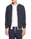 Baseball-Collar Zip-Up Sweatshirt, Blue