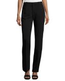 Wool-Crepe Straight-Leg Pants, Black