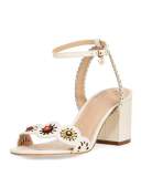 Marguerite Perforated Low-Heel Sandal, Ivory