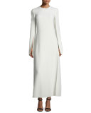 Koko Split-Sleeve Jewel-Neck Gown, Neutral
