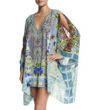 Split-Shoulder Short Caftan Coverup, My Majorelle