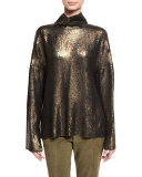 Sequin Funnel-Neck Long-Sleeve Top