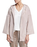 Hooded Taffeta Zip-Front Jacket, Light Pink