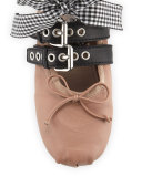 Belted Leather Ankle-Wrap Ballerina Flat, Cameo/Nero