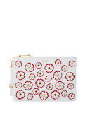 Flower Appliqué Flat Clutch Bag, White/Multi
