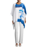 Stretch-Knit Straight-Leg Pants, White 