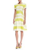 Short-Sleeve Multi-Stripe Dress, White/Yellow