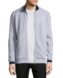 Semi-Fancy Piqué Front-Zip Sweater, Silver Chine/Navy