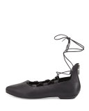 Loop Pointed-Toe Lace-Up Flat, Black