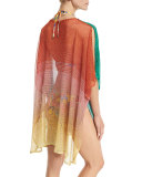 Ombré Open-Knit Coverup Tunic, Green/Yellow/orange