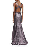 Sleeveless Metallic Beaded-Waist Mermaid Gown 