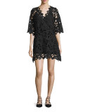 Leaf-Lace Mini Dress, Black