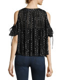 Metallic Clip-Dot Cold-Shoulder Chiffon Top