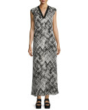 Basketweave-Printed Silk Maxi Dress