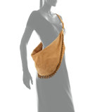 Sling 15 Fringe-Trim Suede Hobo Bag, Sand