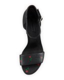 Abby Rose-Print Leather Sandal, Black