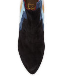 Wavy Colorblock Suede Red Sole Boot, Black/Multi