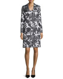 Sleeveless Floral Jacquard Dress w/ Jacket, Black/Creme