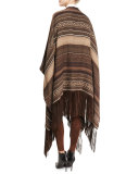 Carlotta Suede-Fringe Linen Blanket Cape, Brown