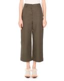 Button-Front Culotte Pants, Army Green