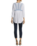 Loreto Embroidered Silk Blouse, Cream